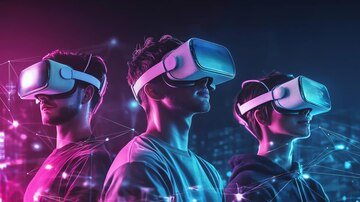 A person using a VR headset in a futuristic setting